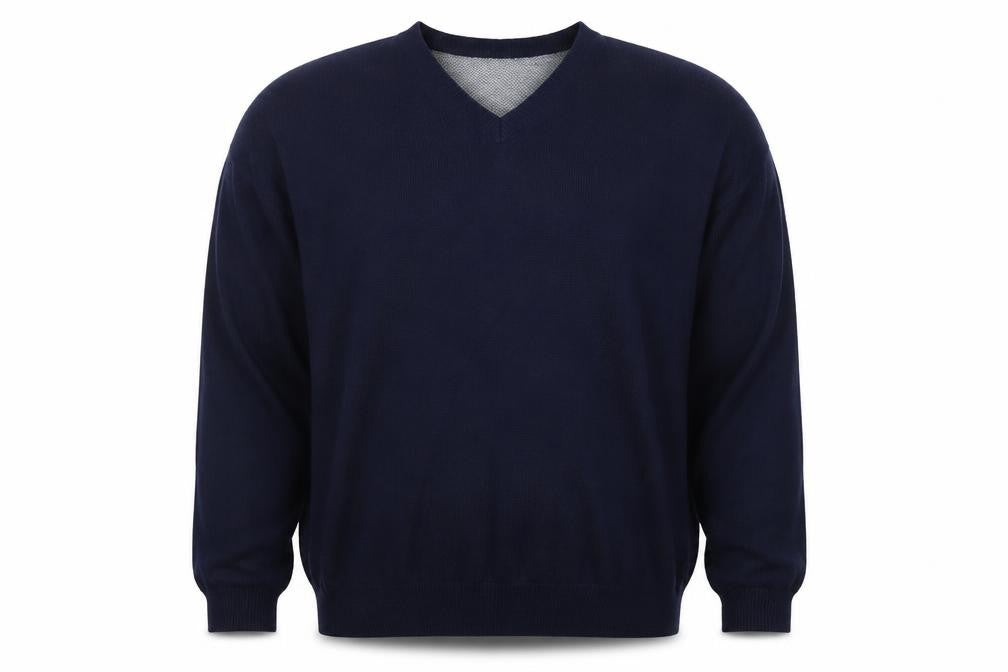 Marks and Spencer Men Blue XL Regular Fit Cotton V-Neck Pullover Jumper