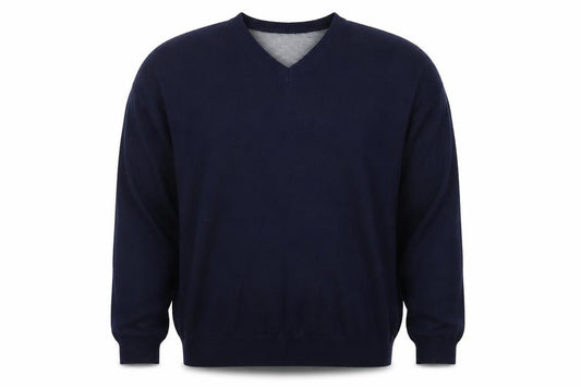 Marks and Spencer Men Blue XL Regular Fit Cotton V-Neck Pullover Jumper
