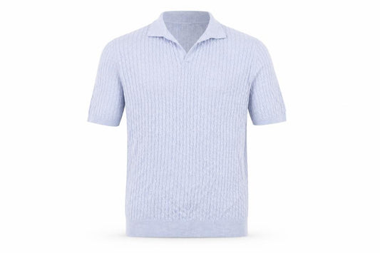 Reiss Men’s Blue XL Cable Knit Short Sleeve Polo Shirt