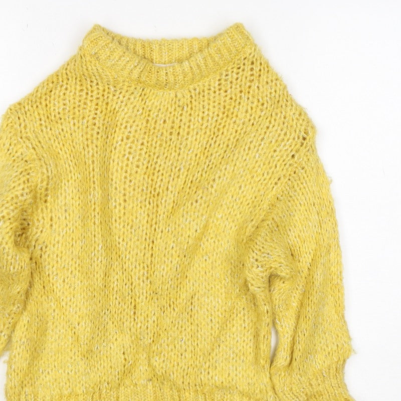 Zara Girls Yellow Glitter Knit Pullover Jumper 6-7 Years 120cm