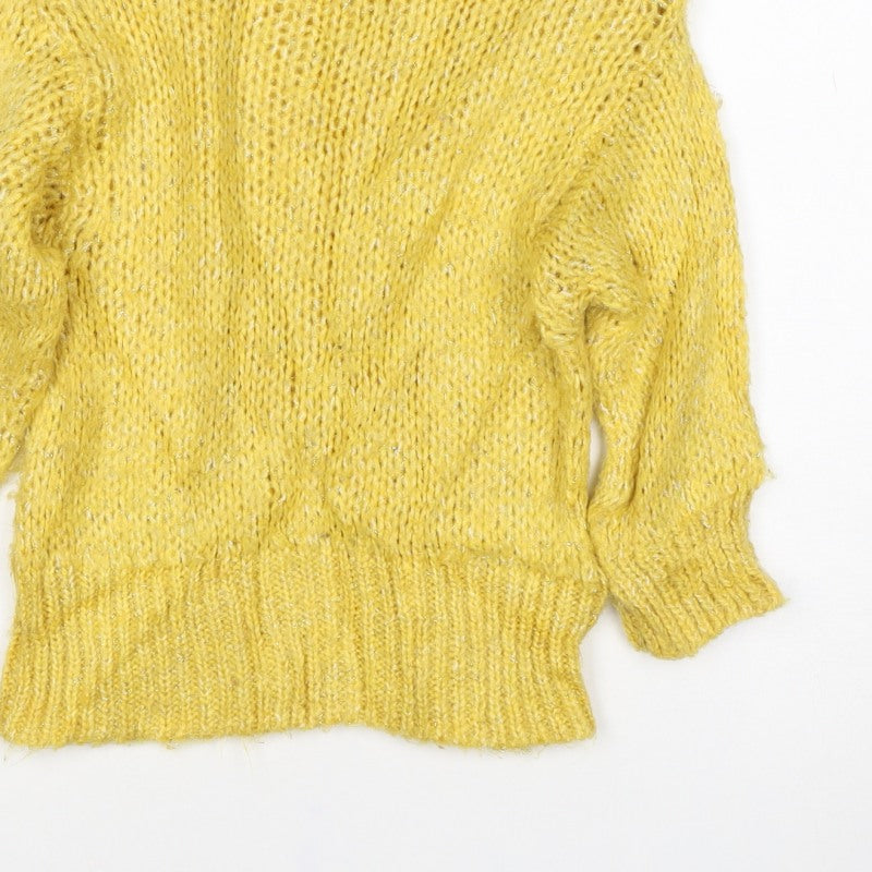 Zara Girls Yellow Glitter Knit Pullover Jumper 6-7 Years 120cm