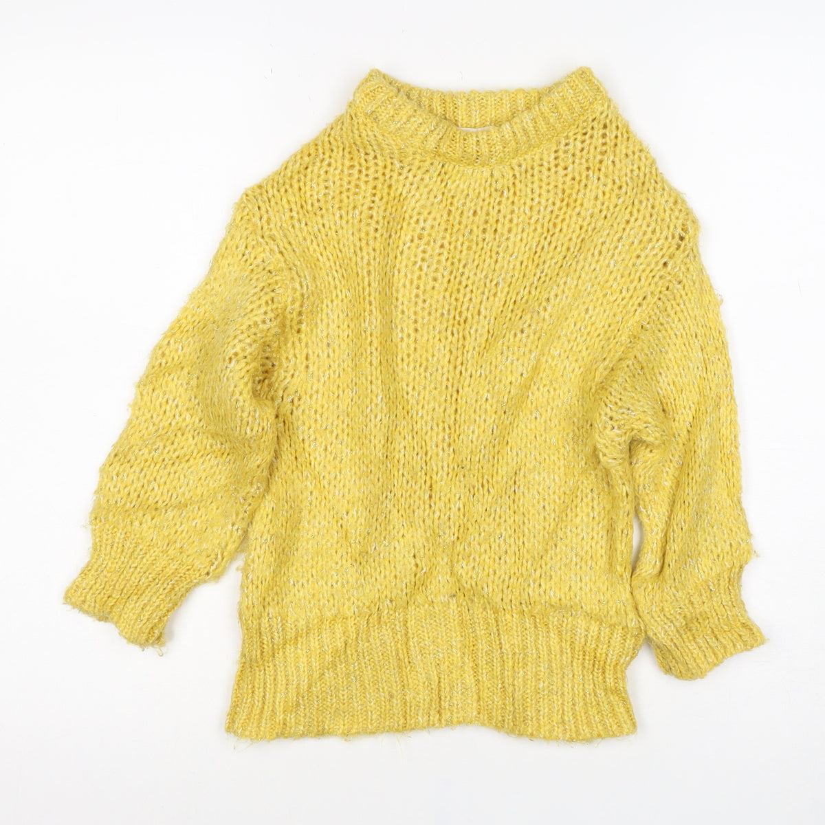 Zara Girls Yellow Glitter Knit Pullover Jumper 6-7 Years 120cm