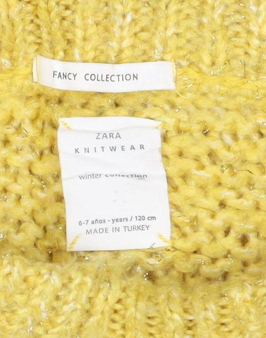 Zara Girls Yellow Glitter Knit Pullover Jumper 6-7 Years 120cm