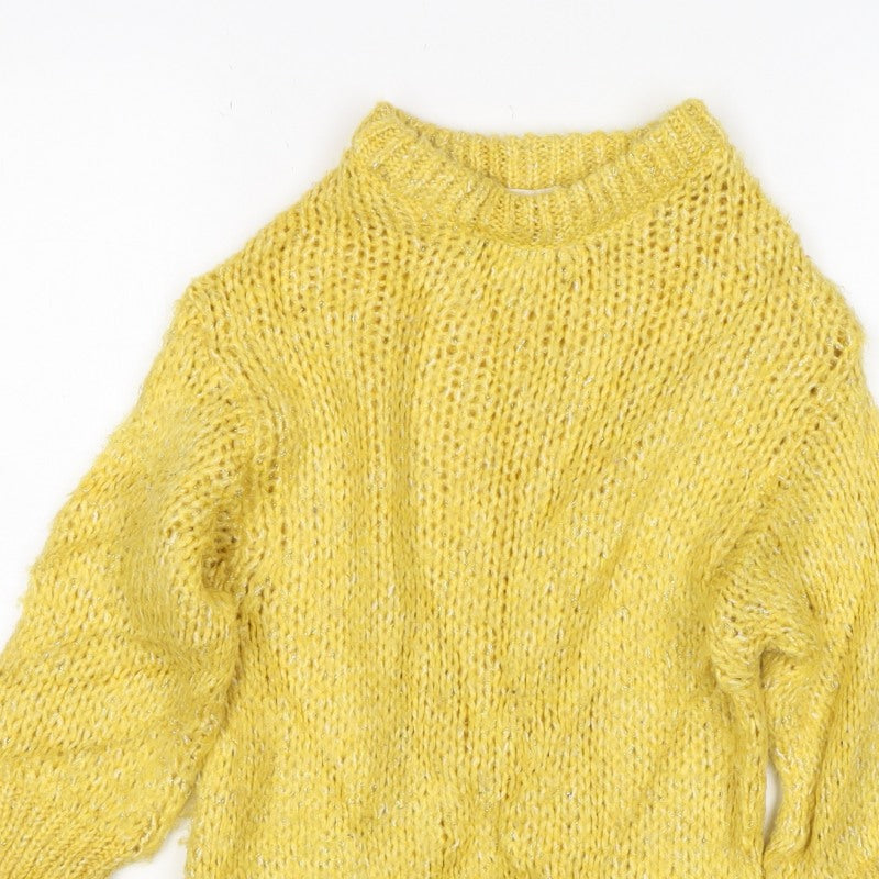 Zara Girls Yellow Glitter Knit Pullover Jumper 6-7 Years 120cm