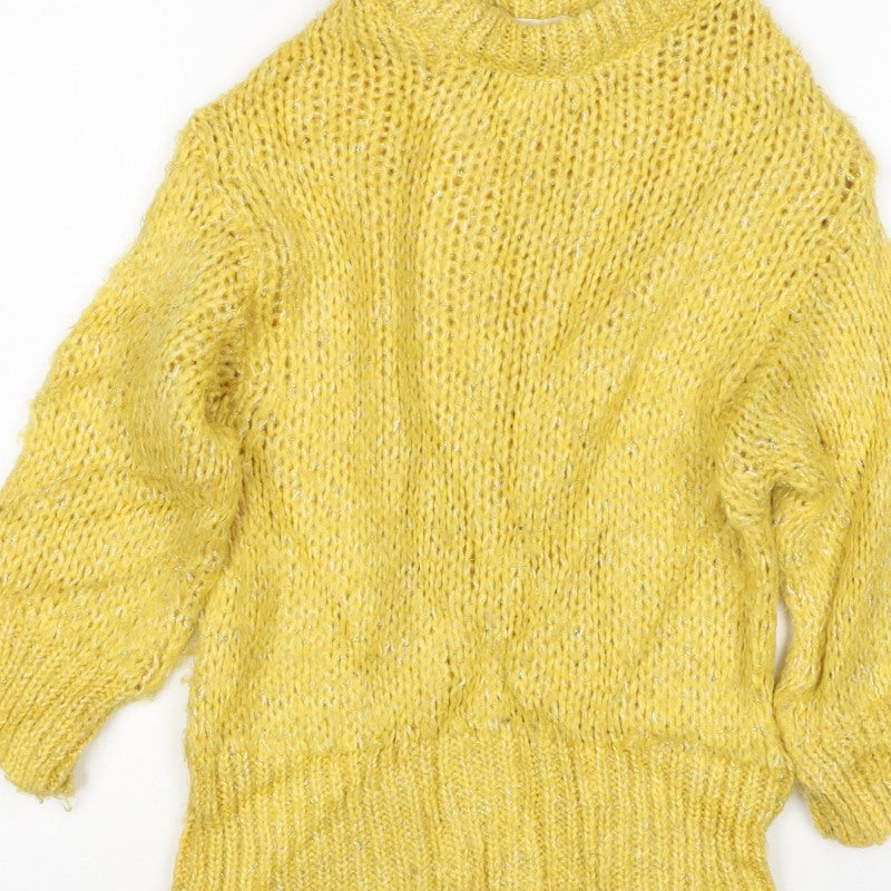 Zara Girls Yellow Glitter Knit Pullover Jumper 6-7 Years 120cm