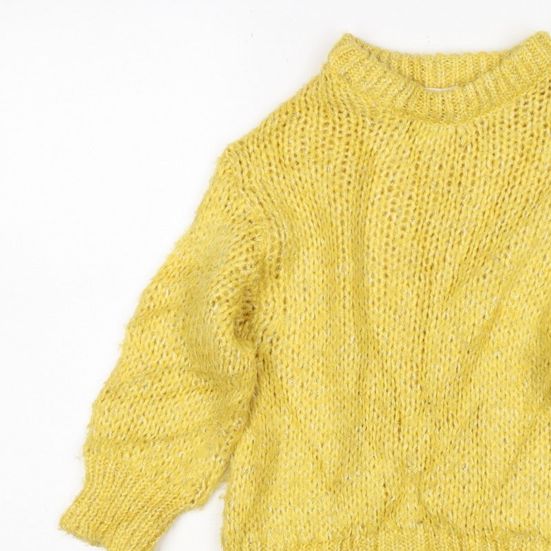Zara Girls Yellow Glitter Knit Pullover Jumper 6-7 Years 120cm