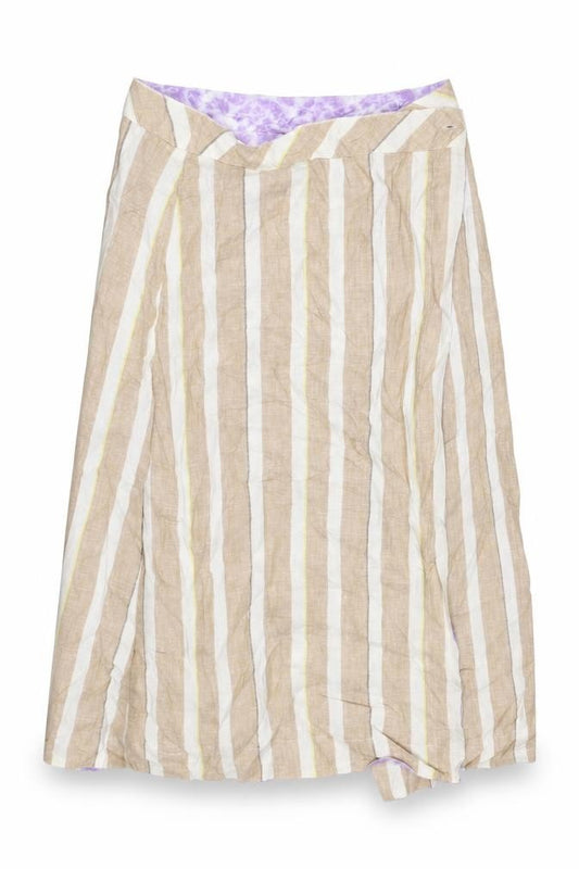 White Stuff Women Beige Striped Linen UK 12 Midi Wrap Skirt
