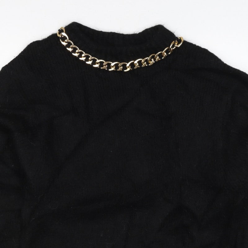 Women's Black Gold Chain Neck Knit Jumper Size S Long Sleeve