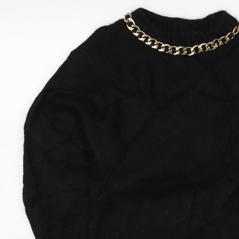Women's Black Gold Chain Neck Knit Jumper Size S Long Sleeve