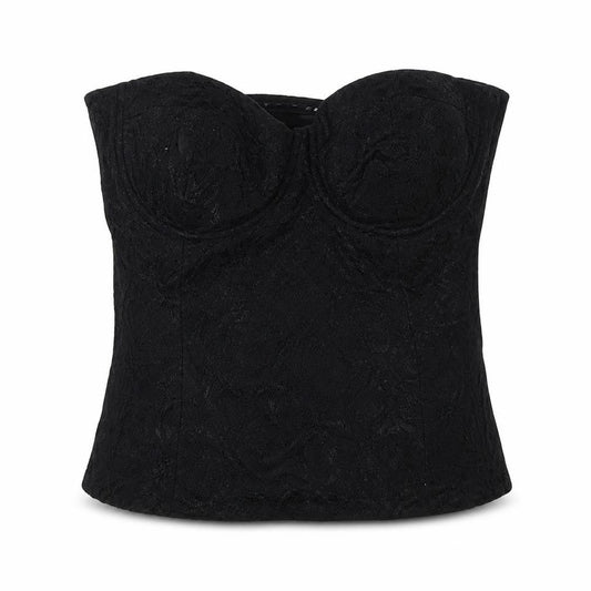 Lipsy Women Black UK 10 Lace Strapless Sweetheart Corset Tank Top