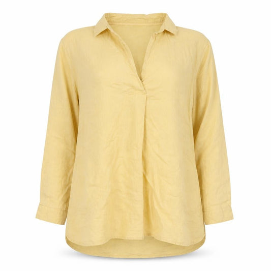 FatFace Women Yellow Size 6 Linen Wrap Collared Long Sleeve Blouse