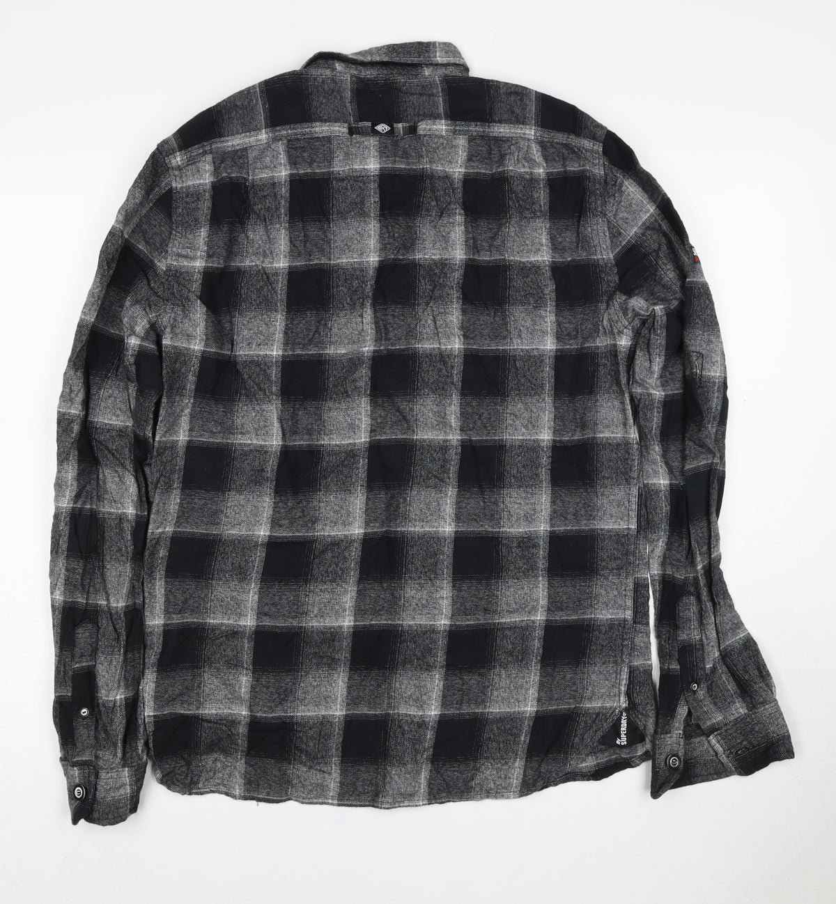 Superdry Men Black Grey Check Cotton Button-Up Shirt Size L