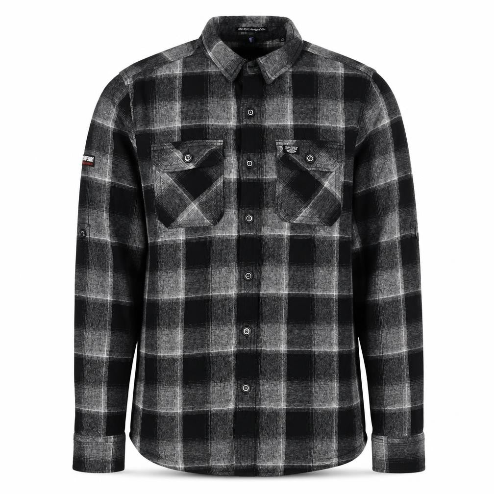 Superdry Men Black Grey Check Cotton Button-Up Shirt Size L