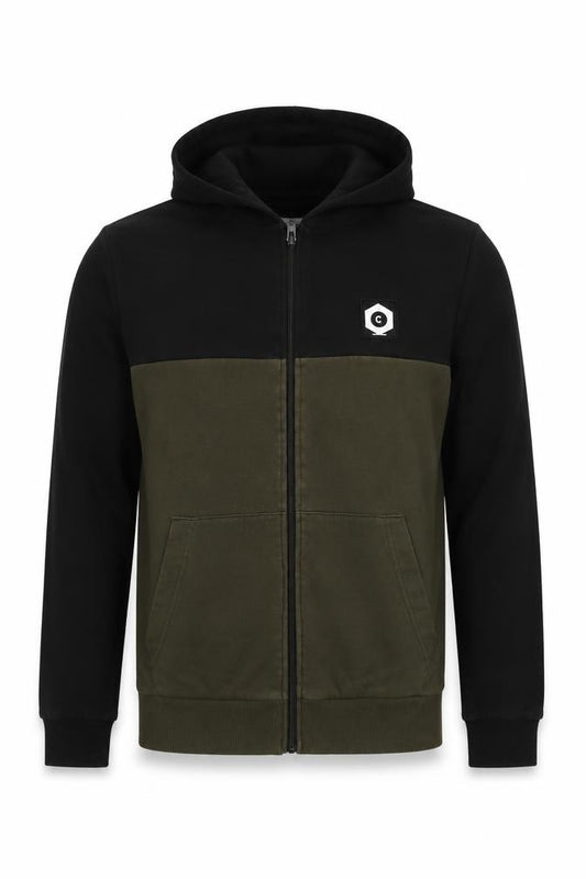 Jack & Jones Men's Black Green L Full Zip Hooded Fleece Hoodie
