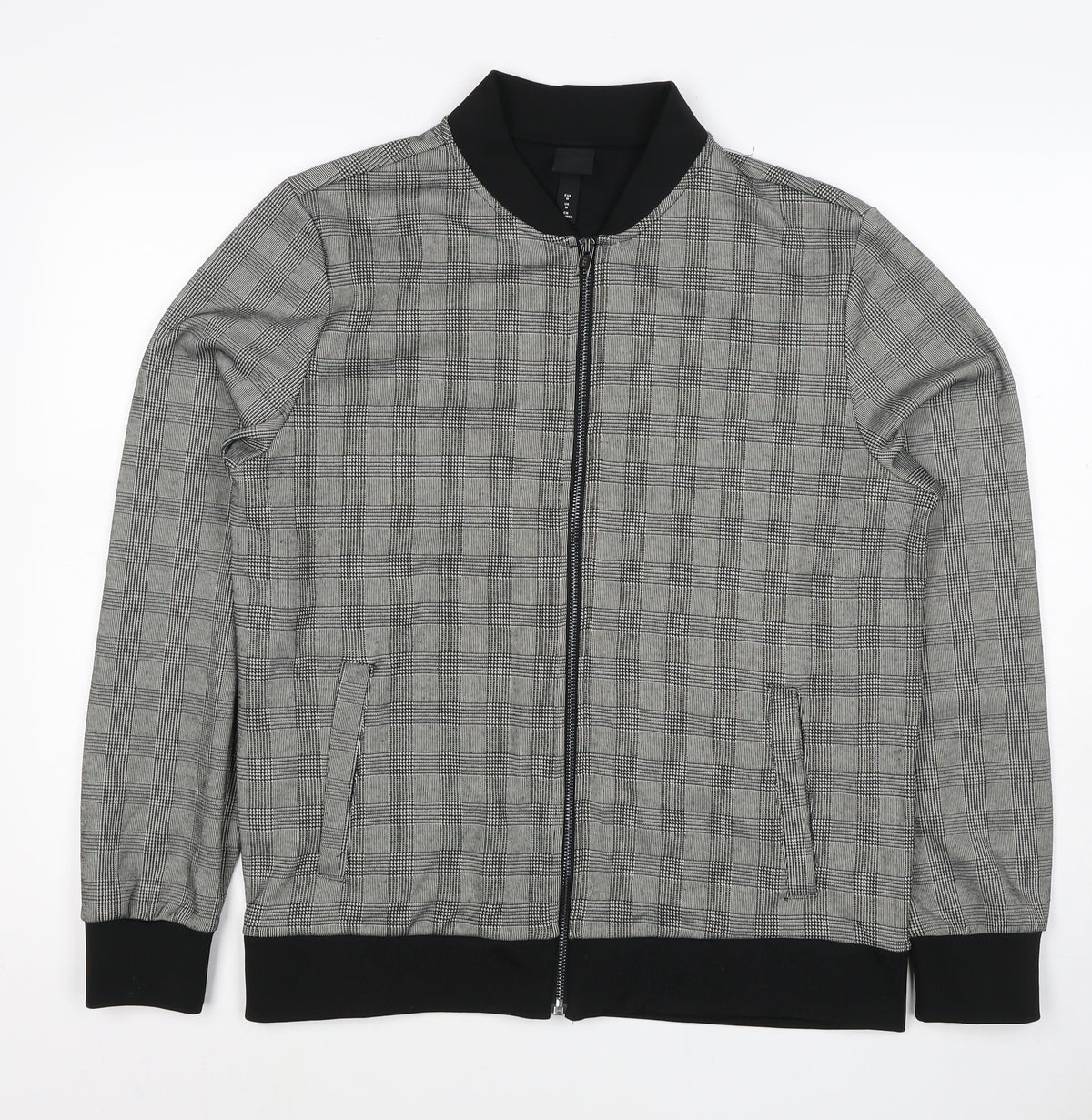 H&M Men’s Grey Check Bomber Jacket Size M Full Zip
