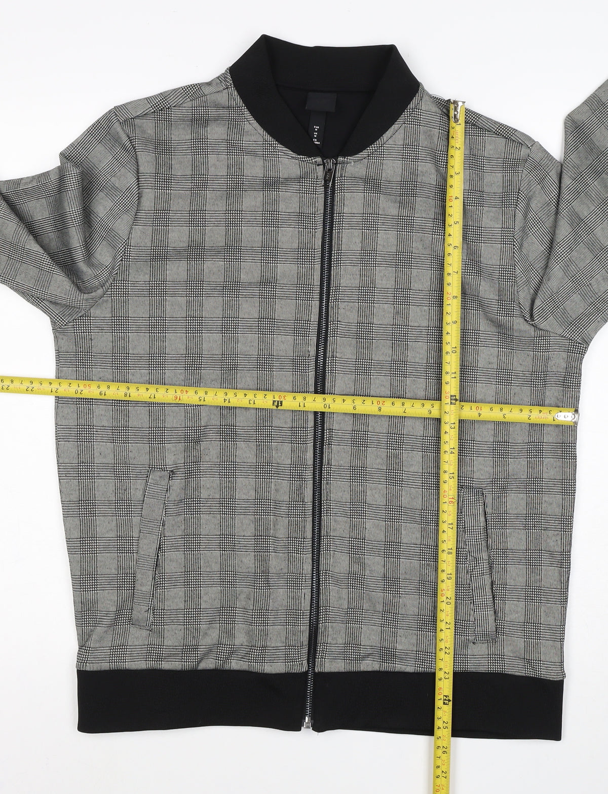 H&M Men’s Grey Check Bomber Jacket Size M Full Zip