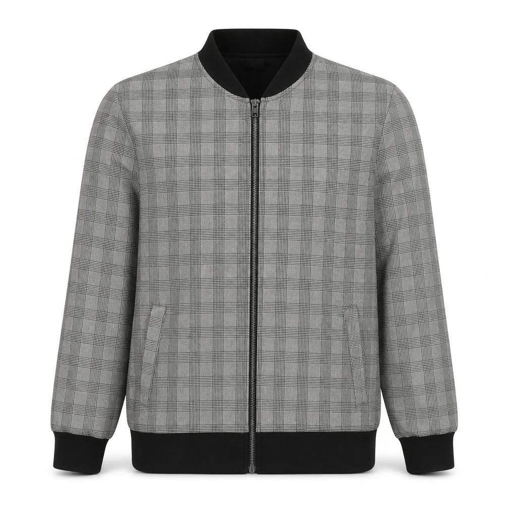 H&M Men’s Grey Check Bomber Jacket Size M Full Zip