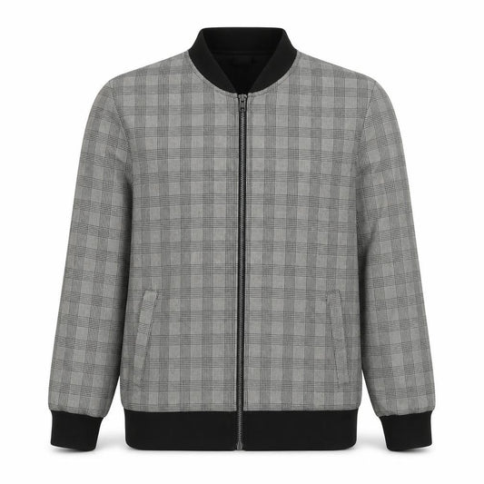 H&M Men’s Grey Check Bomber Jacket Size M Full Zip