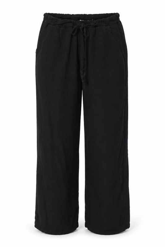Saint + Sofia Women’s Black Modal Wide-Leg Drawstring Trousers UK 12