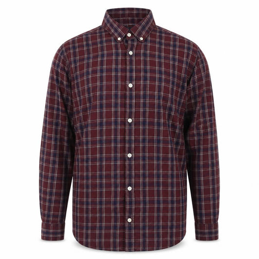 Premium by Jack & Jones Men Burgundy Plaid Cotton Button-Down Shirt XL