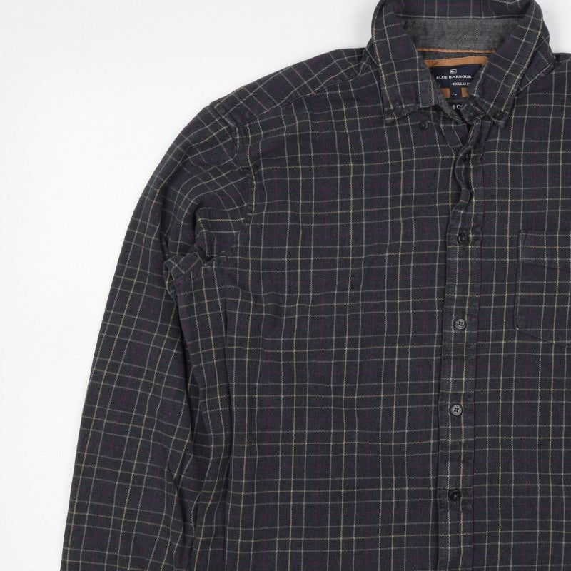 Blue Harbour Men’s Black Check Cotton Flannel Button-Down Shirt L Regular