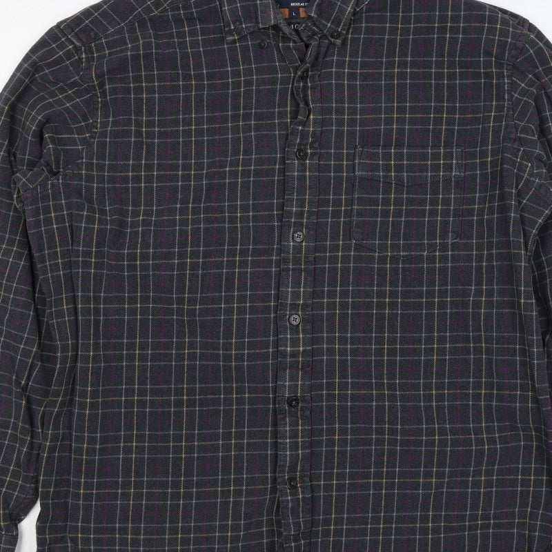 Blue Harbour Men’s Black Check Cotton Flannel Button-Down Shirt L Regular