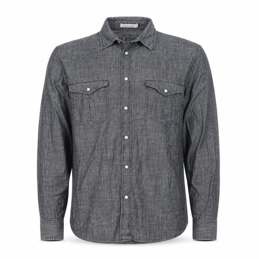 Jack & Jones Men's Grey XL Western Chambray Cotton Snap Shirt