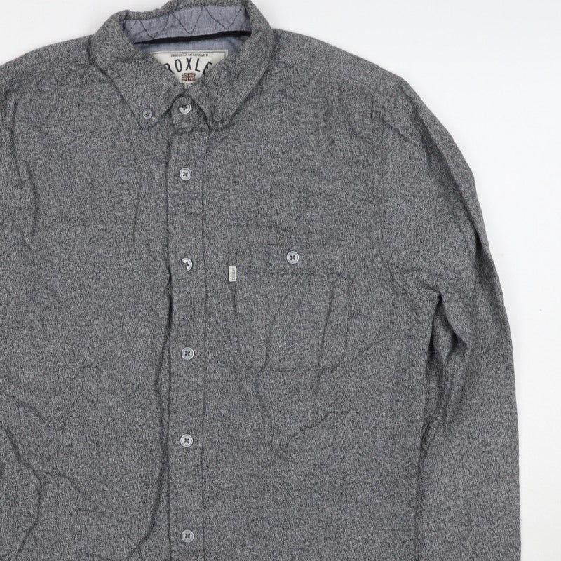 Croxley Men's Grey S Cotton Button-Down Long Sleeve Casual Shirt
