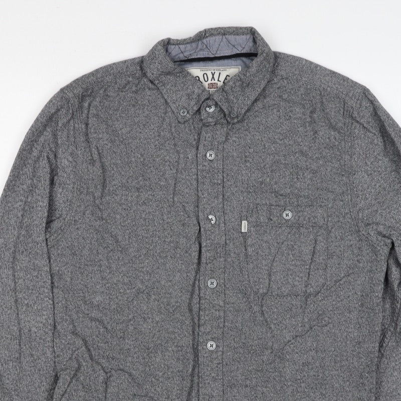 Croxley Men's Grey S Cotton Button-Down Long Sleeve Casual Shirt