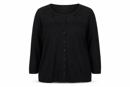 Monsoon Women’s Black UK 22 Floral Embroidered Knit Button-Up Top