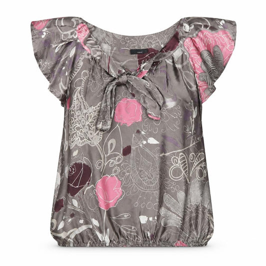 Next Women Grey Pink Floral Chiffon Ruffle V-Neck Blouse UK 14