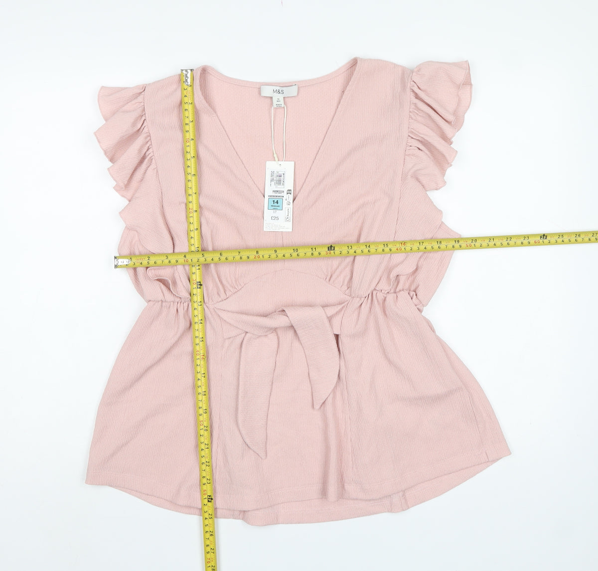 Marks & Spencer Women's Pink Size 14 Wrap Ruffle Belted Blouse