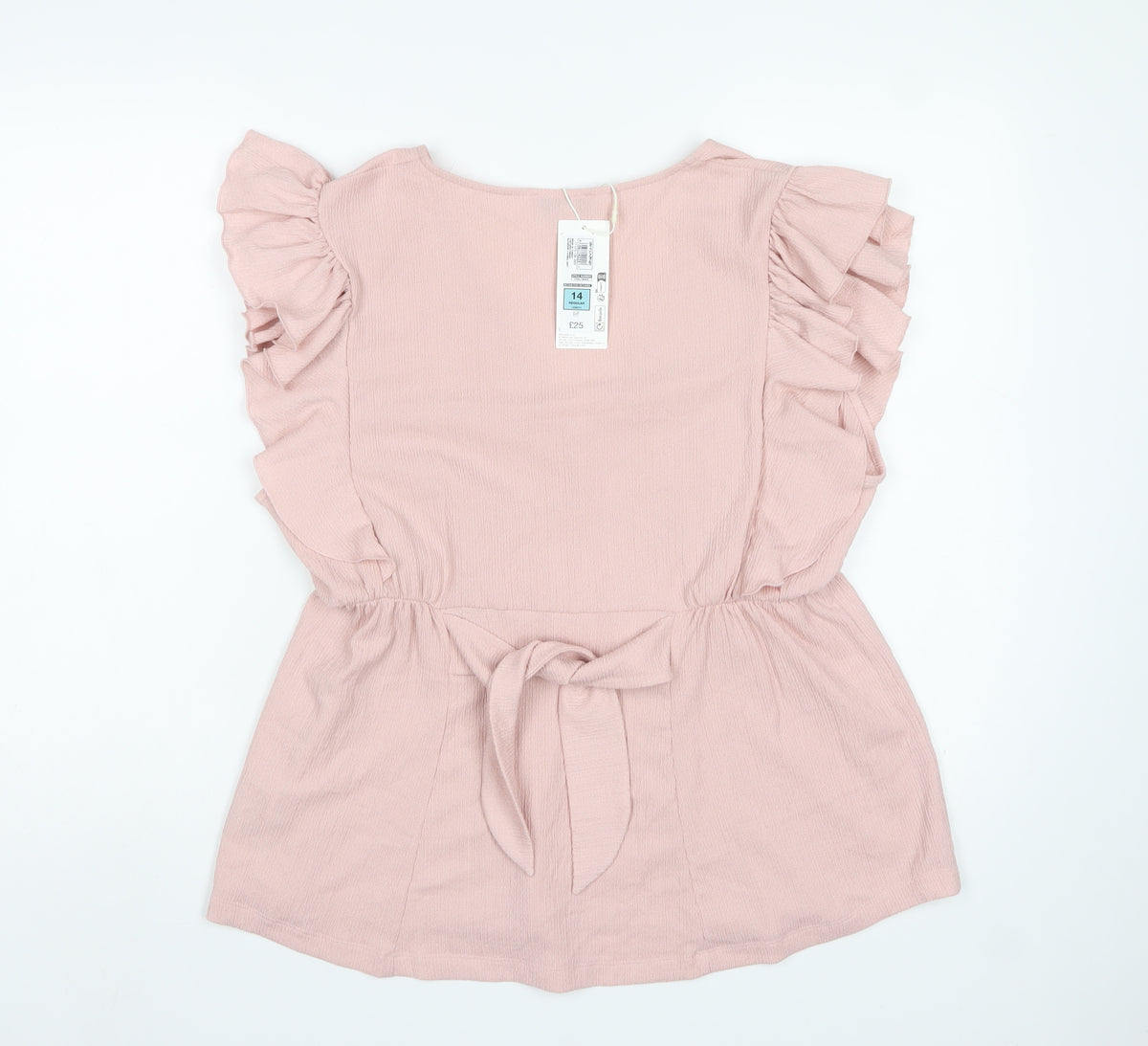 Marks & Spencer Women's Pink Size 14 Wrap Ruffle Belted Blouse