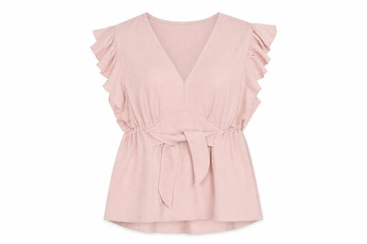 Marks & Spencer Women's Pink Size 14 Wrap Ruffle Belted Blouse