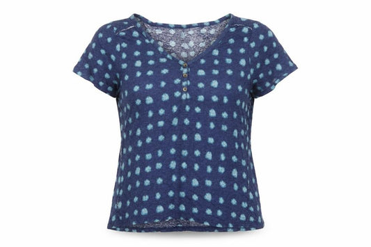 FatFace Women’s Blue Linen Basic Polka Dot V-Neck Blouse UK 14