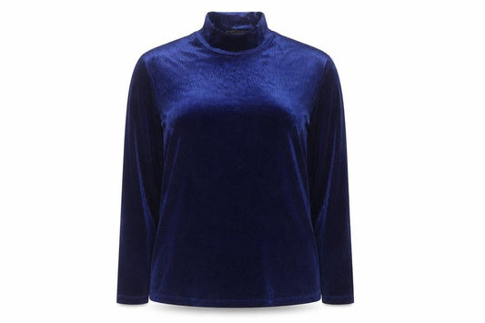 M&S Women Blue Size 20 Velvet High Neck Long Sleeve Stretch Blouse