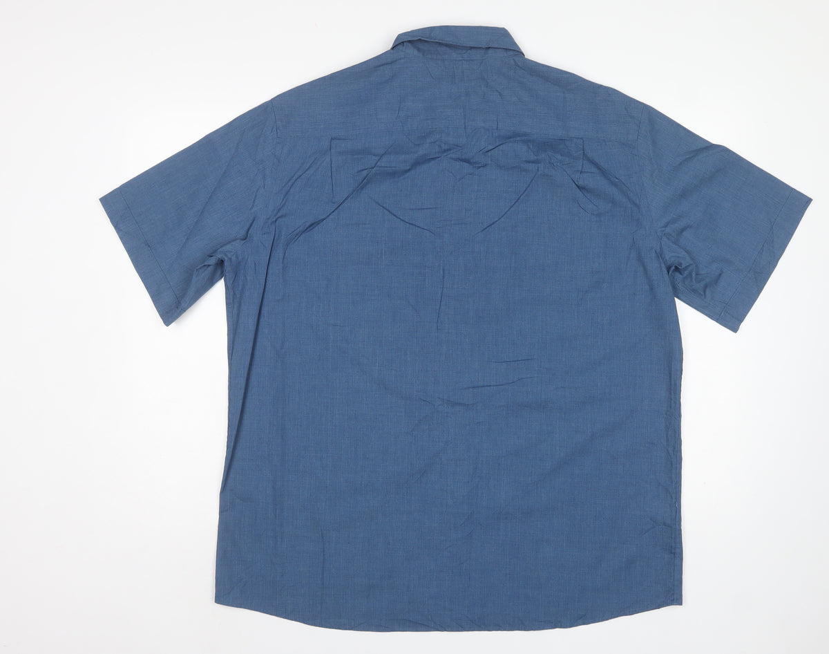 Marks & Spencer Men's Blue L Short Sleeve Button-Up Pocket Shirt