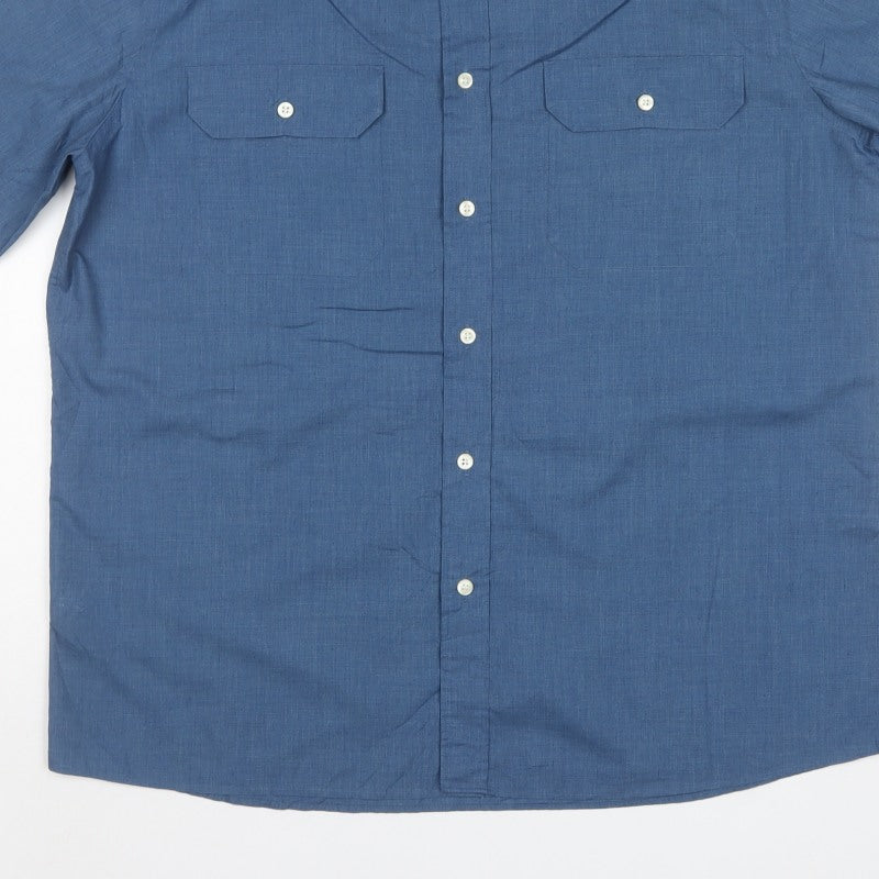Marks & Spencer Men's Blue L Short Sleeve Button-Up Pocket Shirt