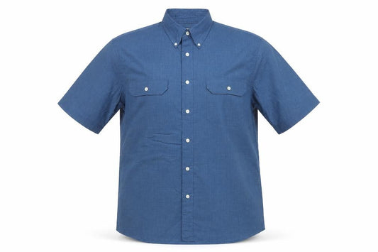 Marks & Spencer Men's Blue L Short Sleeve Button-Up Pocket Shirt