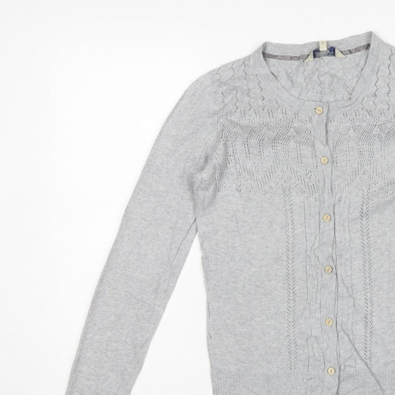 Mantanani Womens Grey Size 10 Button Open-Knit Cotton Cardigan