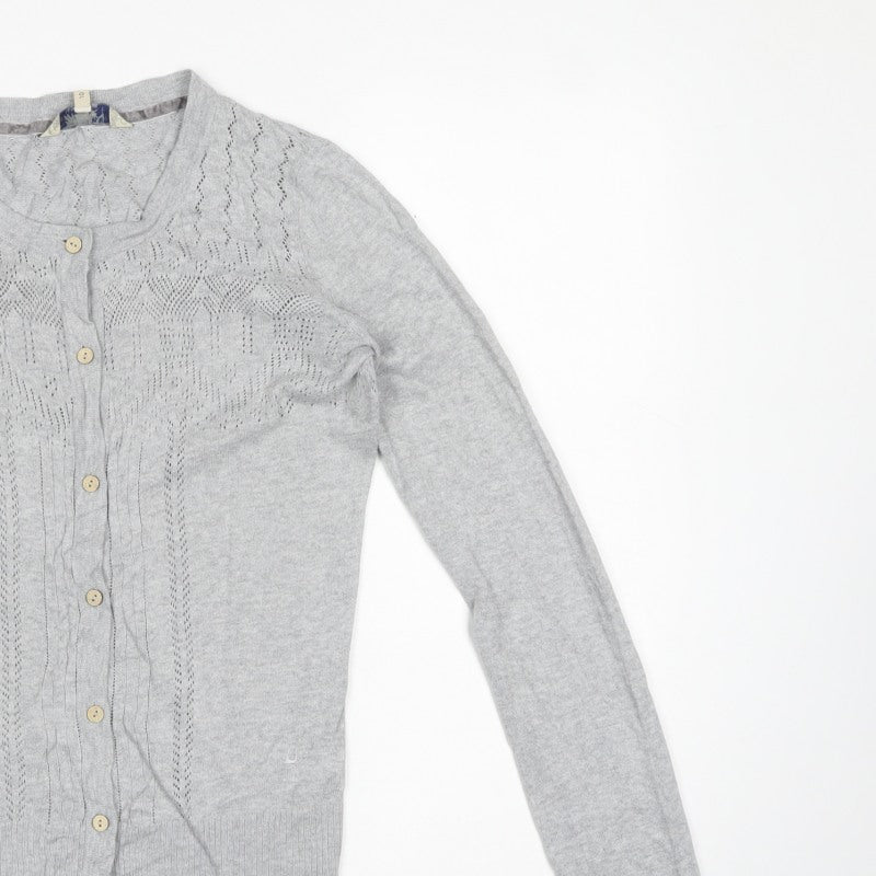 Mantanani Womens Grey Size 10 Button Open-Knit Cotton Cardigan