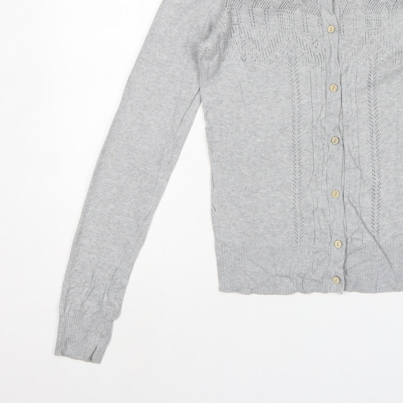 Mantanani Womens Grey Size 10 Button Open-Knit Cotton Cardigan