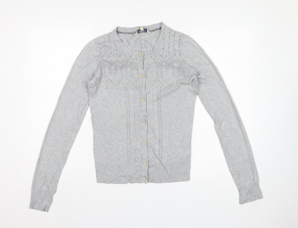 Mantanani Womens Grey Size 10 Button Open-Knit Cotton Cardigan