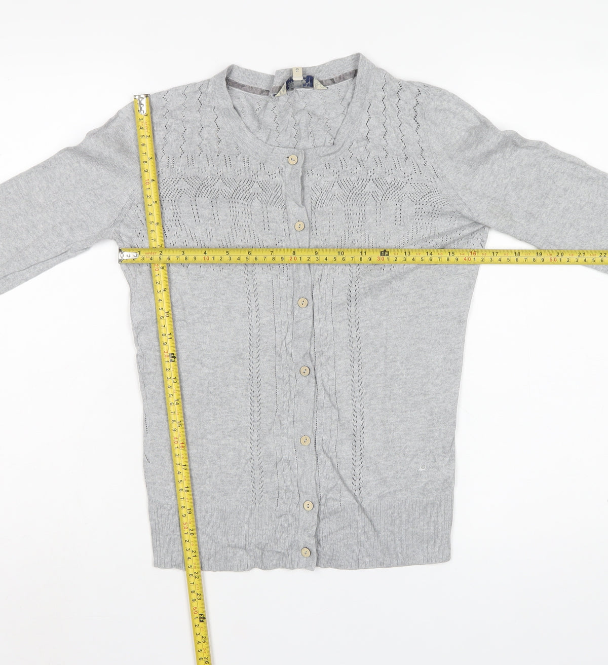 Mantanani Womens Grey Size 10 Button Open-Knit Cotton Cardigan