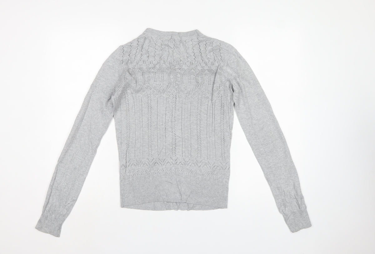Mantanani Womens Grey Size 10 Button Open-Knit Cotton Cardigan