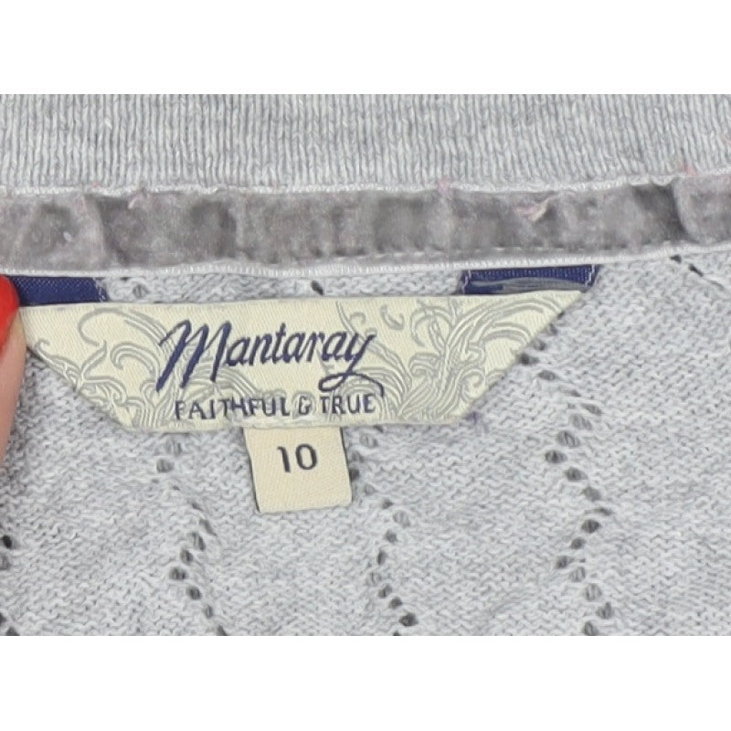 Mantanani Womens Grey Size 10 Button Open-Knit Cotton Cardigan
