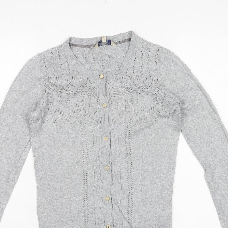 Mantanani Womens Grey Size 10 Button Open-Knit Cotton Cardigan