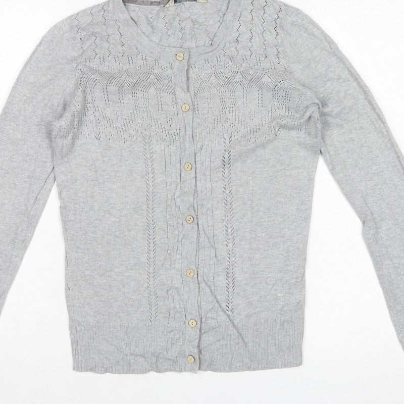 Mantanani Womens Grey Size 10 Button Open-Knit Cotton Cardigan