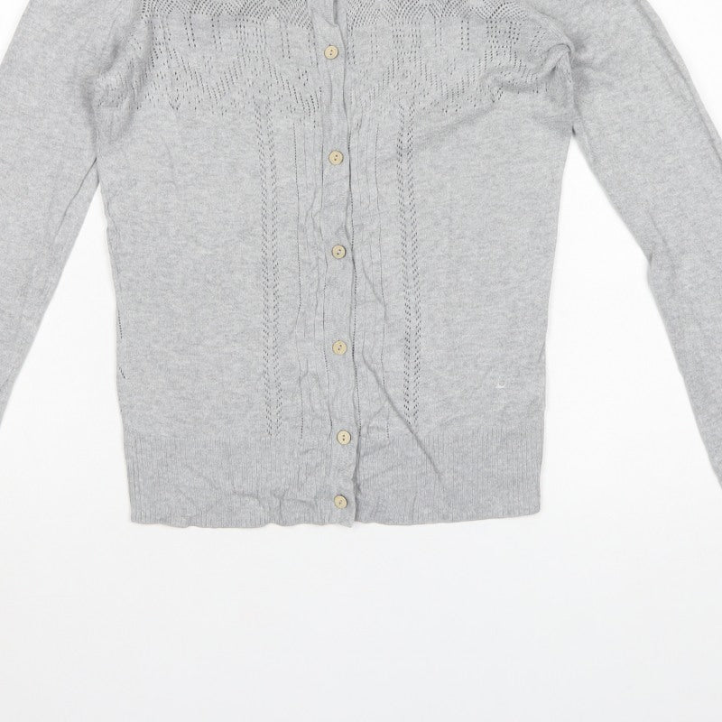 Mantanani Womens Grey Size 10 Button Open-Knit Cotton Cardigan