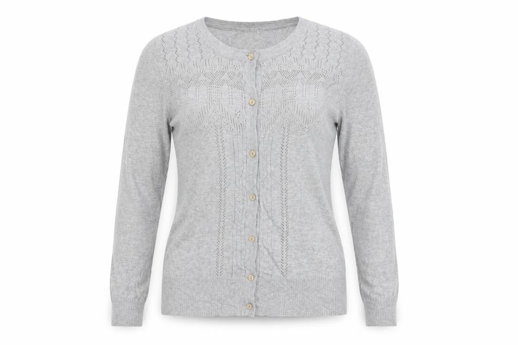 Mantanani Womens Grey Size 10 Button Open-Knit Cotton Cardigan